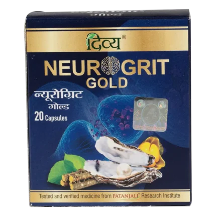 Alt Text: "Divya Neurogrit Gold Tablet - Ayurvedic Brain Supplement by Patanjali"