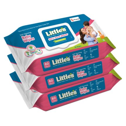 Little's Soft Cleansing Baby Wipes with Lid | 80 Wipes x Pack of 3 - 240 Wipes