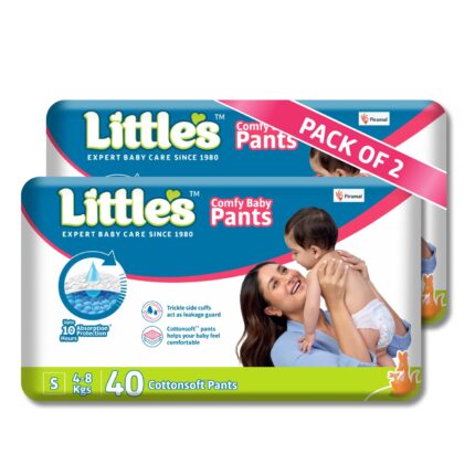 Little's Baby Diapers S Size (Small) Pants Style | 4-8 kg | 80 Count - Pack of 2