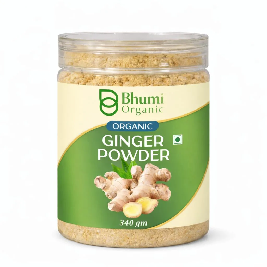 Bhumi Organic Ginger Dried Root Powder 340gm – Premium Organic Ginger Powder for Cooking & Herbal Tea | Worldwide Shipping